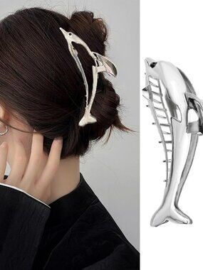 NEW Silver Dolphin Shape Hair Clip Large Metal Hair Jaw Clamps Hairpin Clips